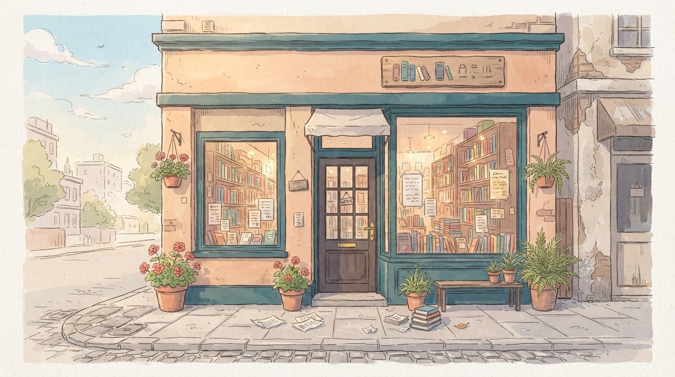 Illustration of a welcoming independent bookstore